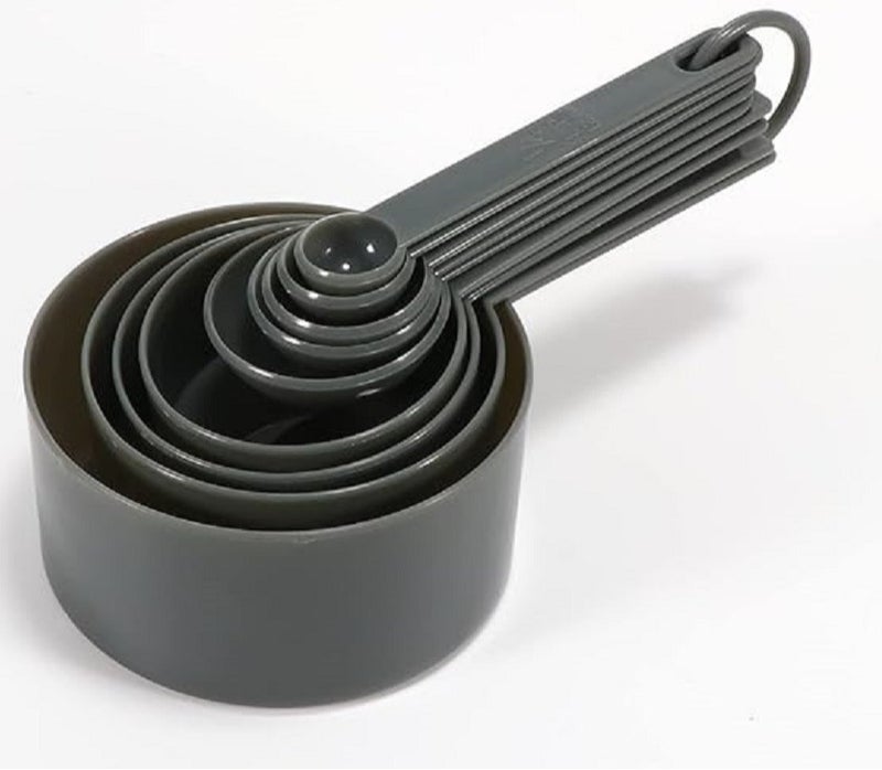 MunKan 9 Piece Measuring Cups and measuring spoons set, Great for Dry and Liquid Ingredients, Small Teaspoon with Plastic Head . ( Grey ) - Image 1